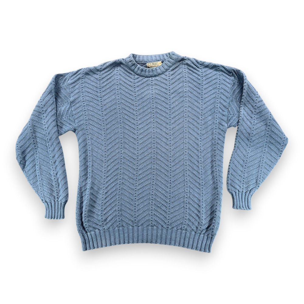 Vintage LL Bean Sweater Adult EXTRA LARGE Blue Herringbone Knit Fisherman US 90s